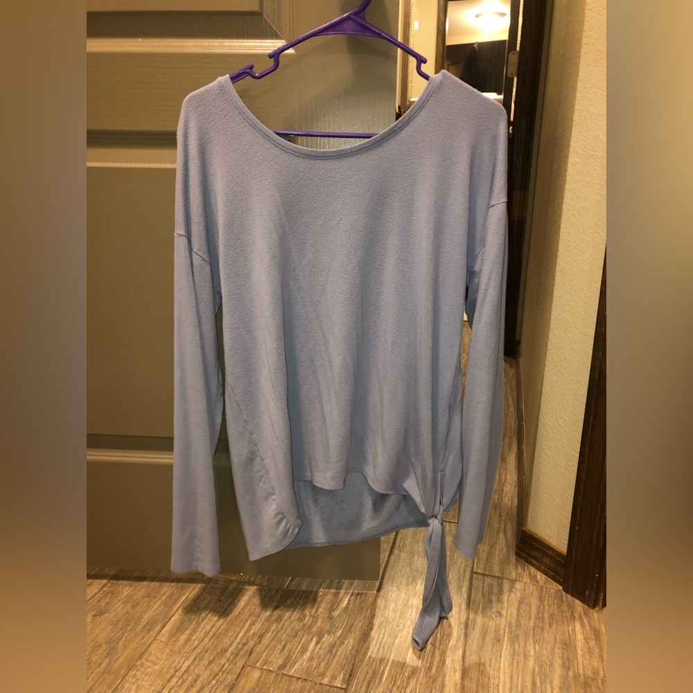 Baby blue sweater top with knot detail